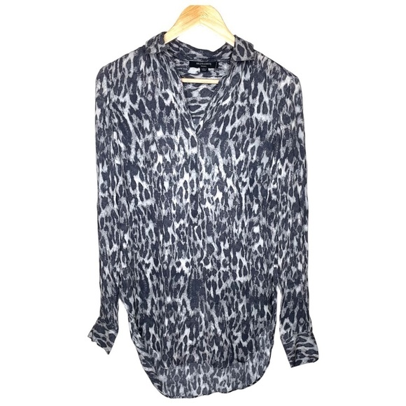 All Saints Keri Ash Grey Leopard Print Shirt Small - Picture 6 of 16